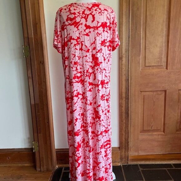 QUACKER FACTORY Floralicious Short Sleeve Red Pink Maxi Dress M - Picture 8 of 17